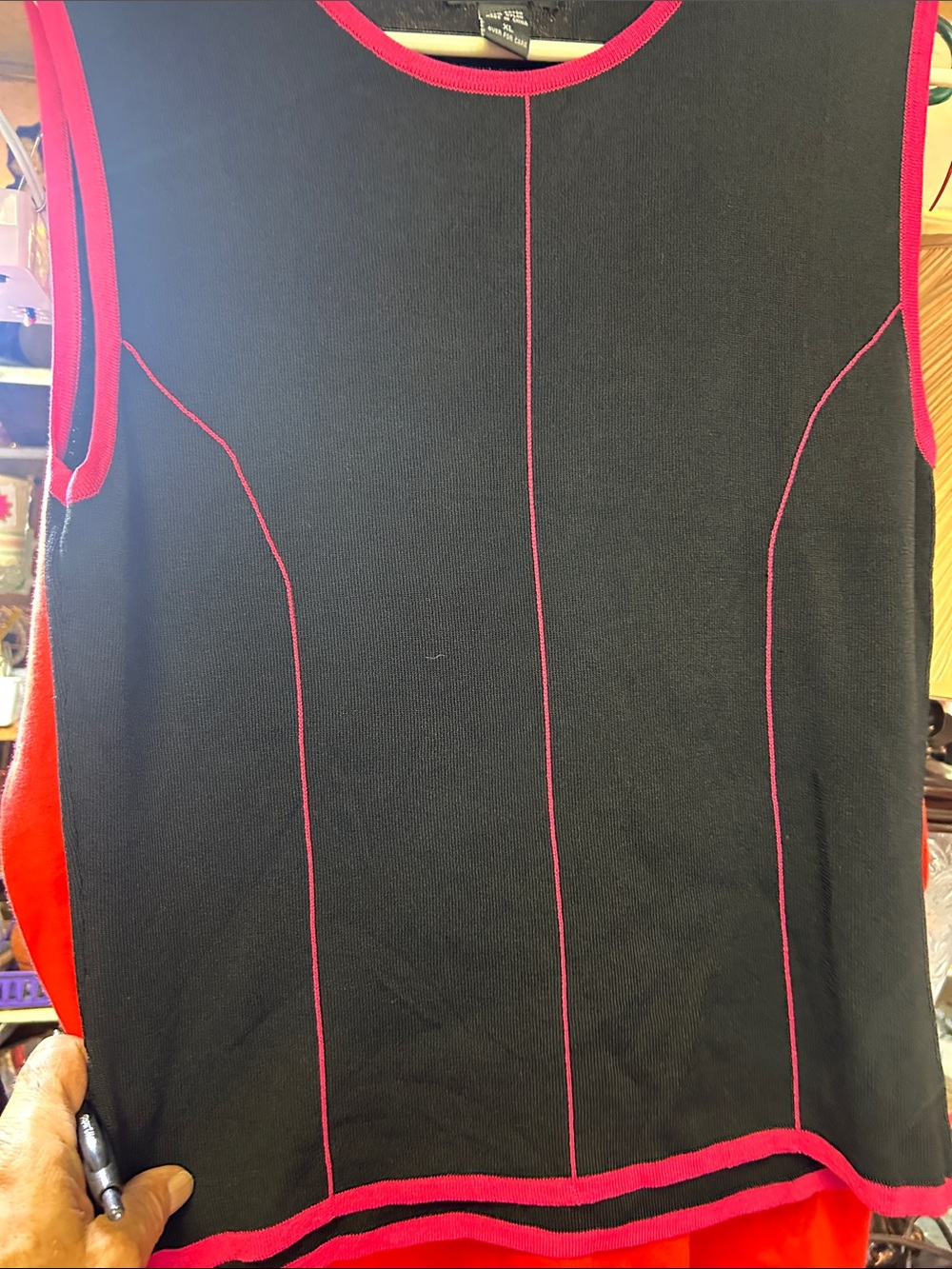 Lou Lou & Company Black Tank with Pink Contrast Piping